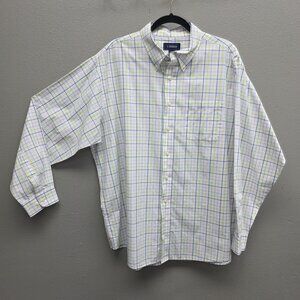 T. Harris Shirt Mens 2XL White Multi Plaid Button Down Long Sleeve Front Pocket